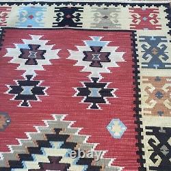 Vintage American Indian Navajo Tribal Kilim Rug Geometric 1950's Carpet 38x60