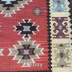 Vintage American Indian Navajo Tribal Kilim Rug Geometric 1950's Carpet 38x60