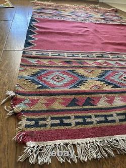 Vintage American Indian Navajo Tribal Kilim Rug Geometric 1950's Carpet 44x69