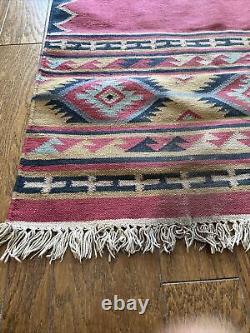 Vintage American Indian Navajo Tribal Kilim Rug Geometric 1950's Carpet 44x69