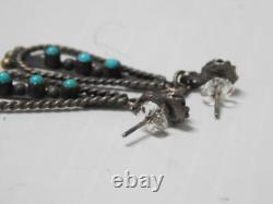 Vintage Antique Pawn Navajo Indian Sterling Silver + Turquoise Dangler Earrings