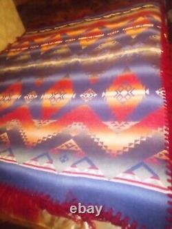 Vintage Beacon Wool Blanket American Indian With Yarn Fringe Trim 72X 62