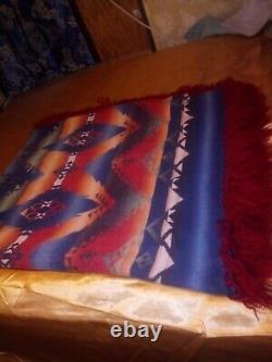 Vintage Beacon Wool Blanket American Indian With Yarn Fringe Trim 72X 62