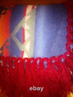 Vintage Beacon Wool Blanket American Indian With Yarn Fringe Trim 72X 62