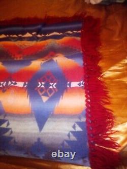 Vintage Beacon Wool Blanket American Indian With Yarn Fringe Trim 72X 62