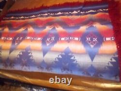 Vintage Beacon Wool Blanket American Indian With Yarn Fringe Trim 72X 62