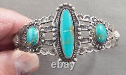 Vintage Bell Indian Jewelry Sterling & Turquoise Stamped Bracelet
