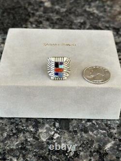 Vintage Chester Benally Navajo Native American Sterling Silver Inlay Ring Size 9