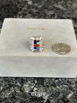 Vintage Chester Benally Navajo Native American Sterling Silver Inlay Ring Size 9