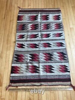 Vintage Early Native American Indian Navajo Wool Eye Dazzler Blanket Rug 58x36