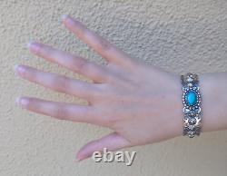 Vintage Fred Harvey Era Navajo Indian Sterling Silver Turquoise Cuff Bracelet