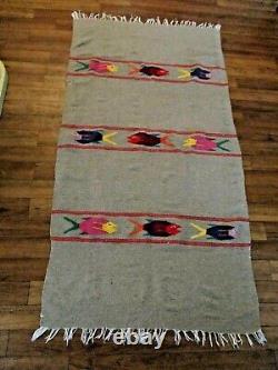 Vintage Hand Woven Mexican/Indian Blanket Rug Throw 9 Fish Design 83 x 41