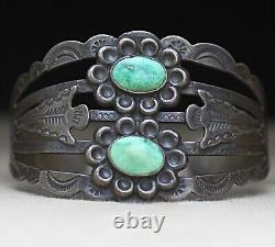 Vintage Harvey Era Navajo Native American Sterling Silver Turquoise Bracelet