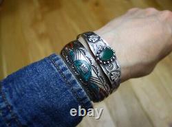 Vintage Harvey Era Navajo Native American Sterling Silver Turquoise Bracelet