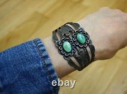 Vintage Harvey Era Navajo Native American Sterling Silver Turquoise Bracelet