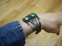 Vintage Harvey Era Navajo Native American Sterling Silver Turquoise Bracelet