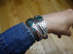 Vintage Harvey Era Navajo Native American Sterling Silver Turquoise Bracelet