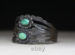 Vintage Harvey Era Navajo Native American Sterling Silver Turquoise Bracelet