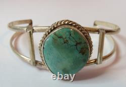 Vintage Indian Navajo Turquoise Sterling Silver Cuff Bracelet