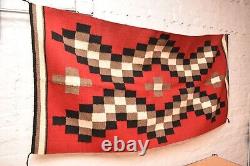 Vintage LARGE Navajo Rug Native American Indian Ganado RED Eye Dazzler 75x32 VTG