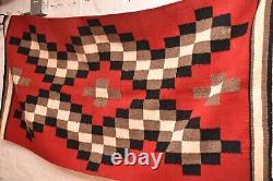 Vintage LARGE Navajo Rug Native American Indian Ganado RED Eye Dazzler 75x32 VTG