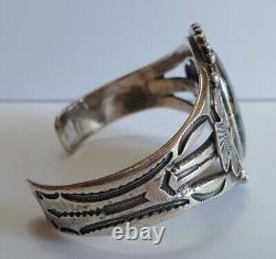 Vintage Men's Navajo Indian Sterling Silver Scenic Petrified Wood Cuff Bracelet