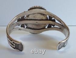 Vintage Men's Navajo Indian Sterling Silver Scenic Petrified Wood Cuff Bracelet