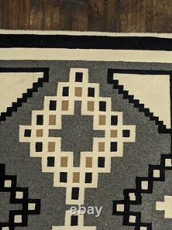 Vintage NAVAJO Native American Indian DINE Two Grey Hills Wool Handwoven Rug