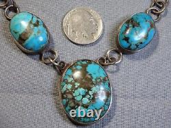 Vintage NAVAJO Natural TURQUOISE Sterling Silver 19.5 Necklace