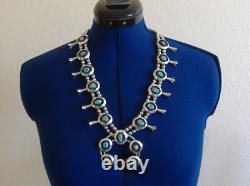 Vintage NAVAJO Turquoise & Sterling Squash Blossom Necklace