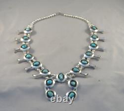 Vintage NAVAJO Turquoise & Sterling Squash Blossom Necklace