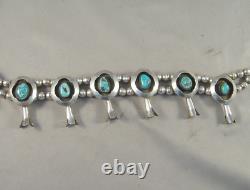 Vintage NAVAJO Turquoise & Sterling Squash Blossom Necklace