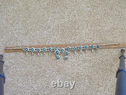 Vintage NAVAJO Turquoise & Sterling Squash Blossom Necklace