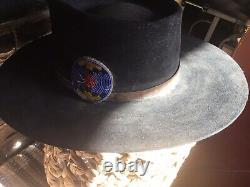 Vintage Natani indian native American hat silver beaded cowboy billy jack Navajo