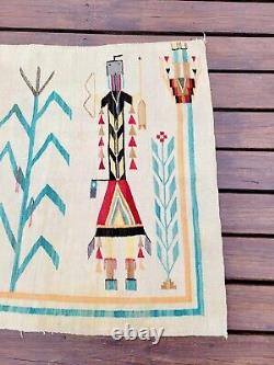 Vintage Native American Indian Navajo Yei Handwoven Rug Blanket 52 X 38