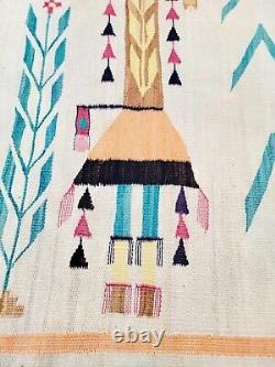 Vintage Native American Indian Navajo Yei Handwoven Rug Blanket 52 X 38