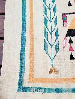 Vintage Native American Indian Navajo Yei Handwoven Rug Blanket 52 X 38