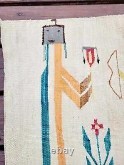 Vintage Native American Indian Navajo Yei Handwoven Rug Blanket 52 X 38