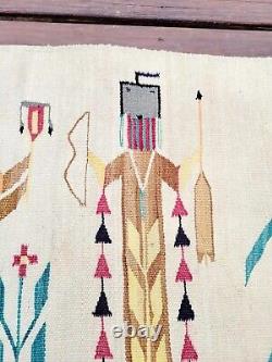 Vintage Native American Indian Navajo Yei Handwoven Rug Blanket 52 X 38