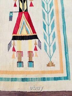 Vintage Native American Indian Navajo Yei Handwoven Rug Blanket 52 X 38