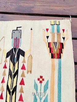 Vintage Native American Indian Navajo Yei Handwoven Rug Blanket 52 X 38