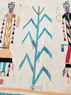 Vintage Native American Indian Navajo Yei Handwoven Rug Blanket 52 X 38