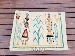 Vintage Native American Indian Navajo Yei Handwoven Rug Blanket 52 X 38