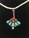 Vintage Native American Indian Sterling Silver Beaded Turquoise & Coral Necklace