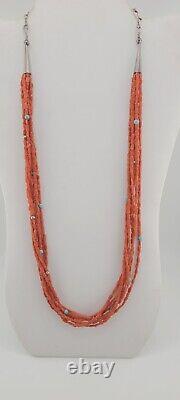 Vintage Native American Navajo. 925 Coral Necklace