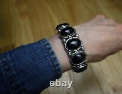 Vintage Native American Navajo Black Onyx Sterling Silver Cuff Bracelet