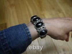 Vintage Native American Navajo Black Onyx Sterling Silver Cuff Bracelet