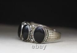 Vintage Native American Navajo Black Onyx Sterling Silver Cuff Bracelet