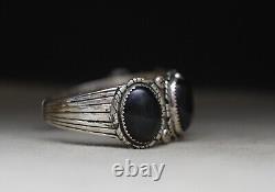 Vintage Native American Navajo Black Onyx Sterling Silver Cuff Bracelet