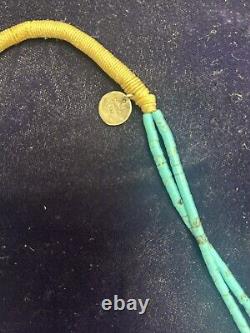 Vintage Native American Navajo Christin Wolf Double Strand Turquoise Necklace